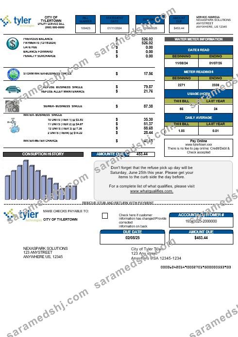 USA Tyler Technologies business utility bill template in Word and PDF formats